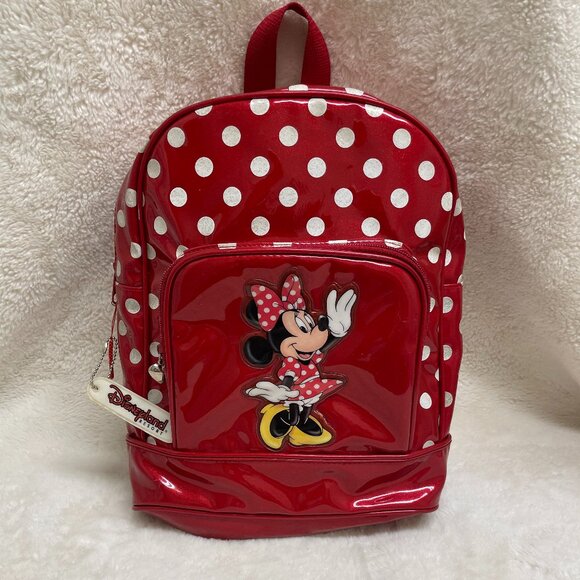 Cute Disney Minnie Mouse Shiny, Metalic Red Vinyl Kids Backpack - Picture 1 of 9